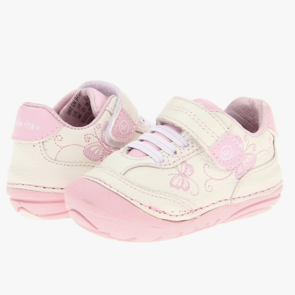 Stride Rite Bambi Butterfly Pink and White Sneakers-Size 3w